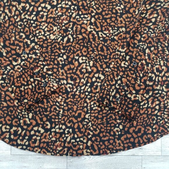 Nine West Animal Print Button Up Blouse Top Office Work Mob Wife Rock Size L - Picture 6 of 12